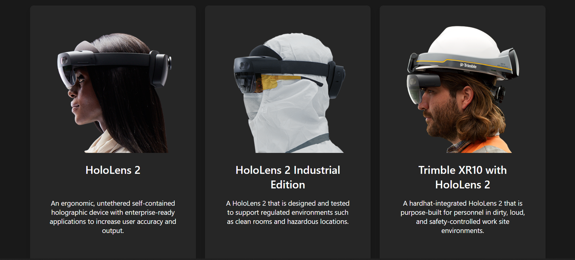 Microsoft HoloLens 2專注於高階的企業商用市場 照片來源：Microsoft（https://www.microsoft.com/en-us/hololens/buy，擷取日期2022/3/17）