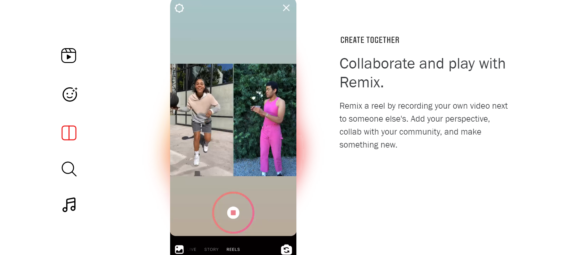 與「原創Reel同框，添加趣味、延伸創作話題」的Instagram Remix 